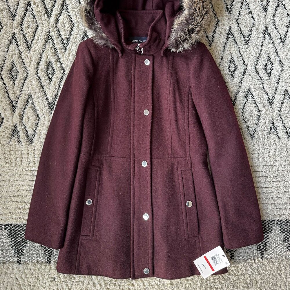 London Fog, Wool Walker coat, XS, burgundy, NWT